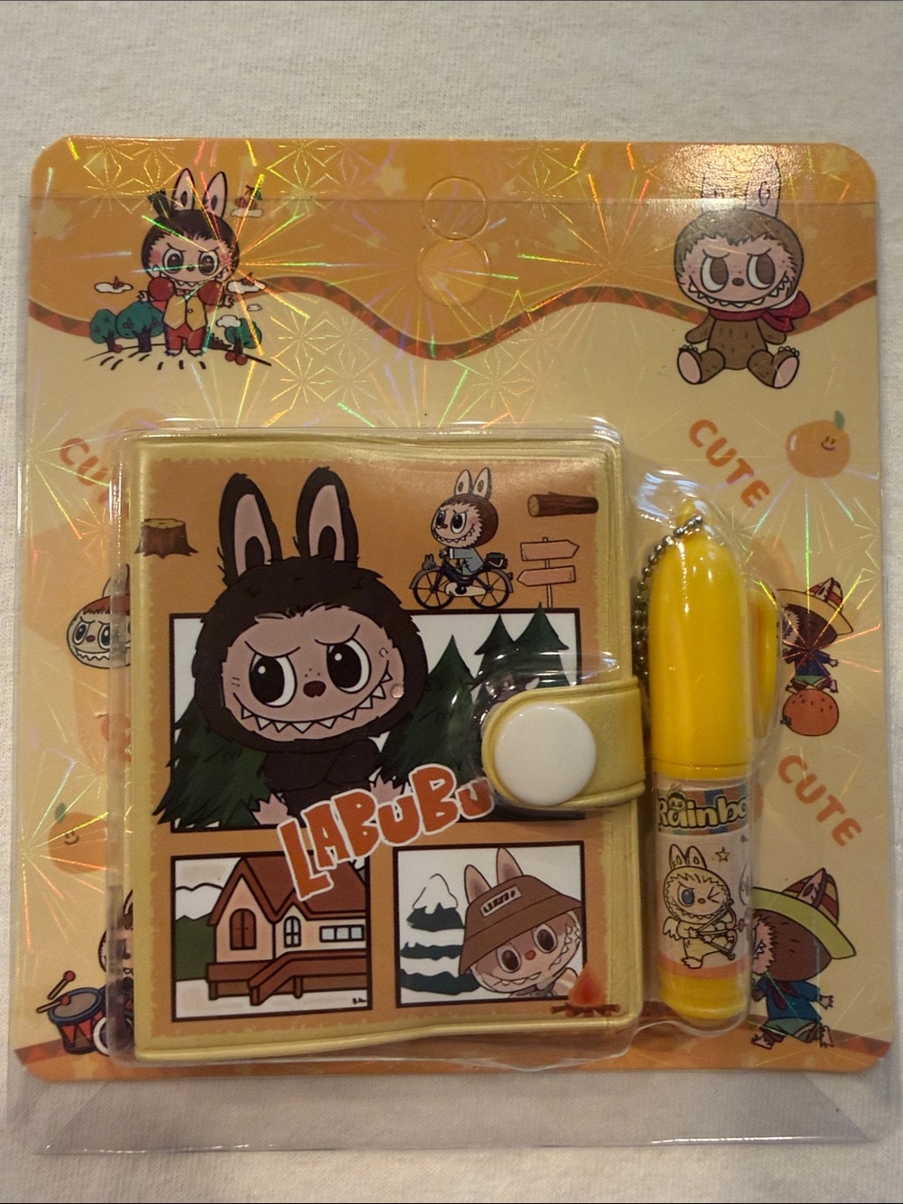 Labubu Yellow Mini Paper Notebook Mini Pen Set New